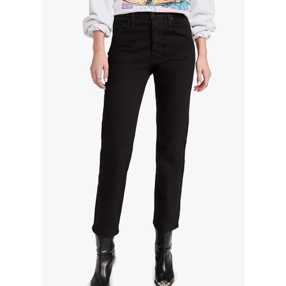 MOTHER JEANS WOMENS 24 TOMCAT STRAIGHT ANKLE STRETCH LASTING IMPRESSION BLACK - Picture 1 of 14